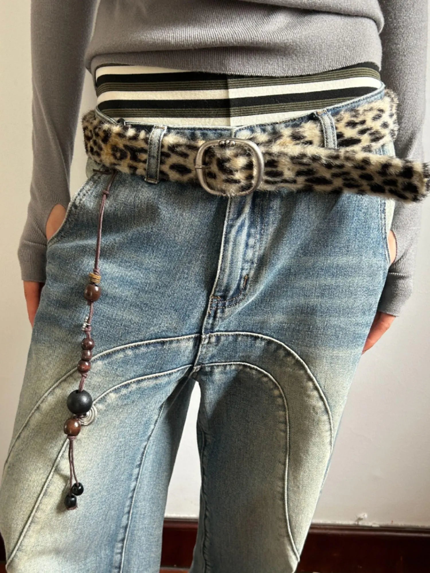 Leopard Print Gradient Faux Fur Belt