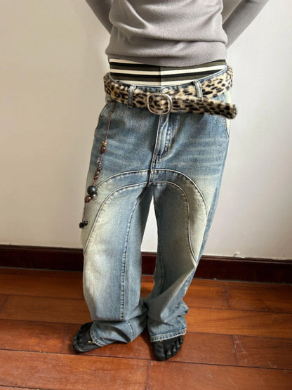 Leopard Print Gradient Faux Fur Belt