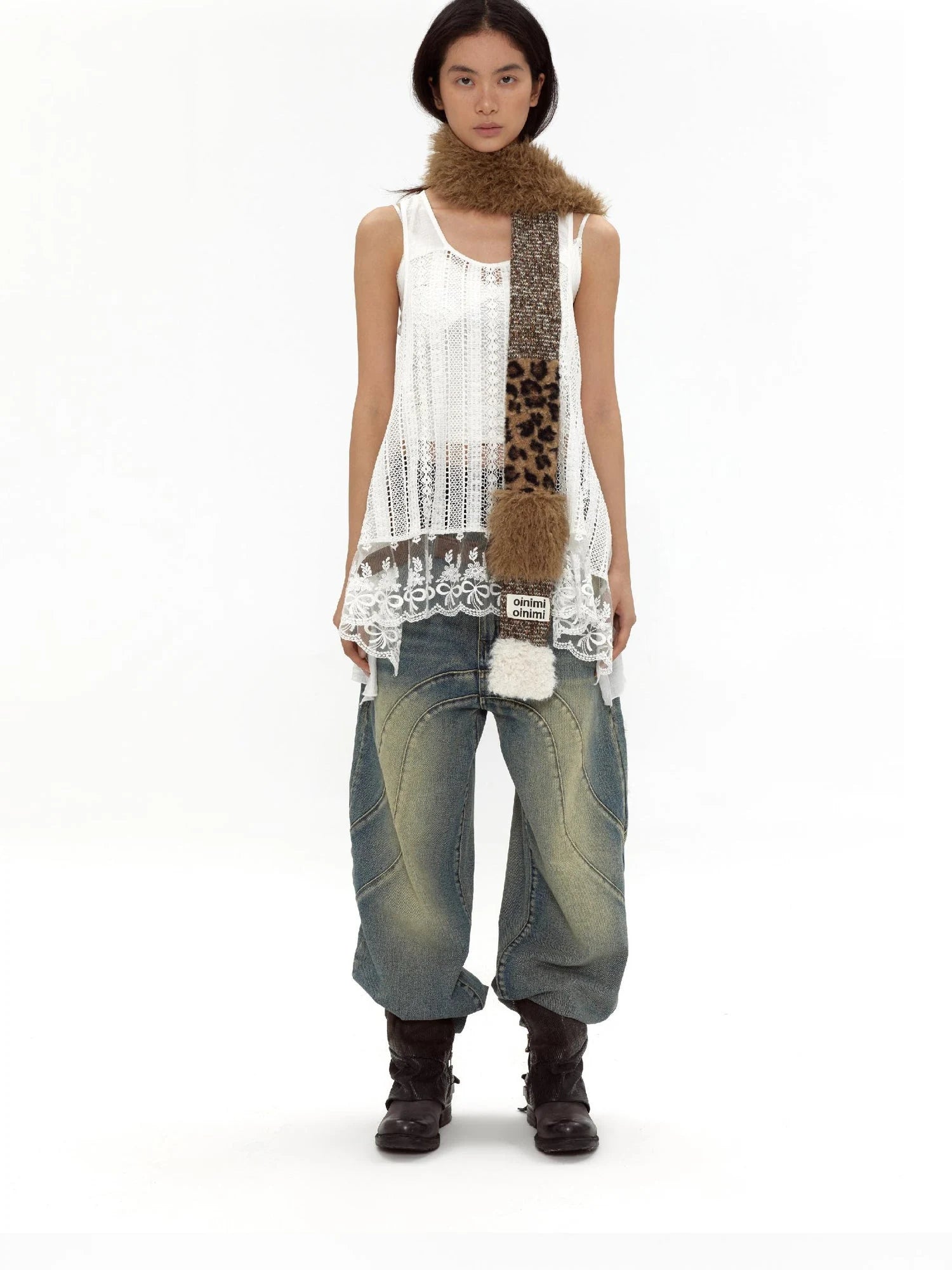 Leopard Print Knitted Faux Fur Long Scarf