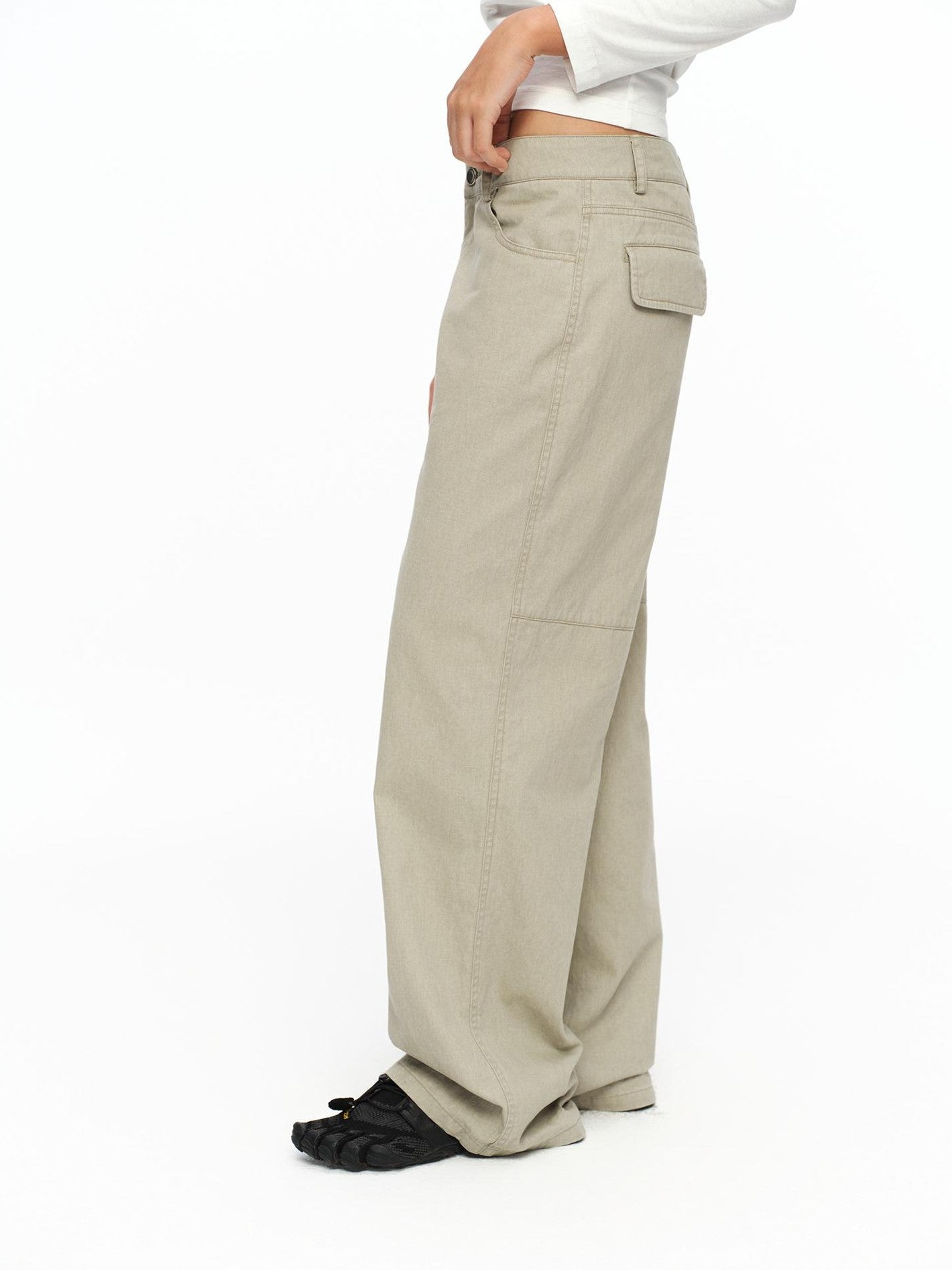 oinimi Light Khaki Classic Relaxed Workwear Mid Rise Women&