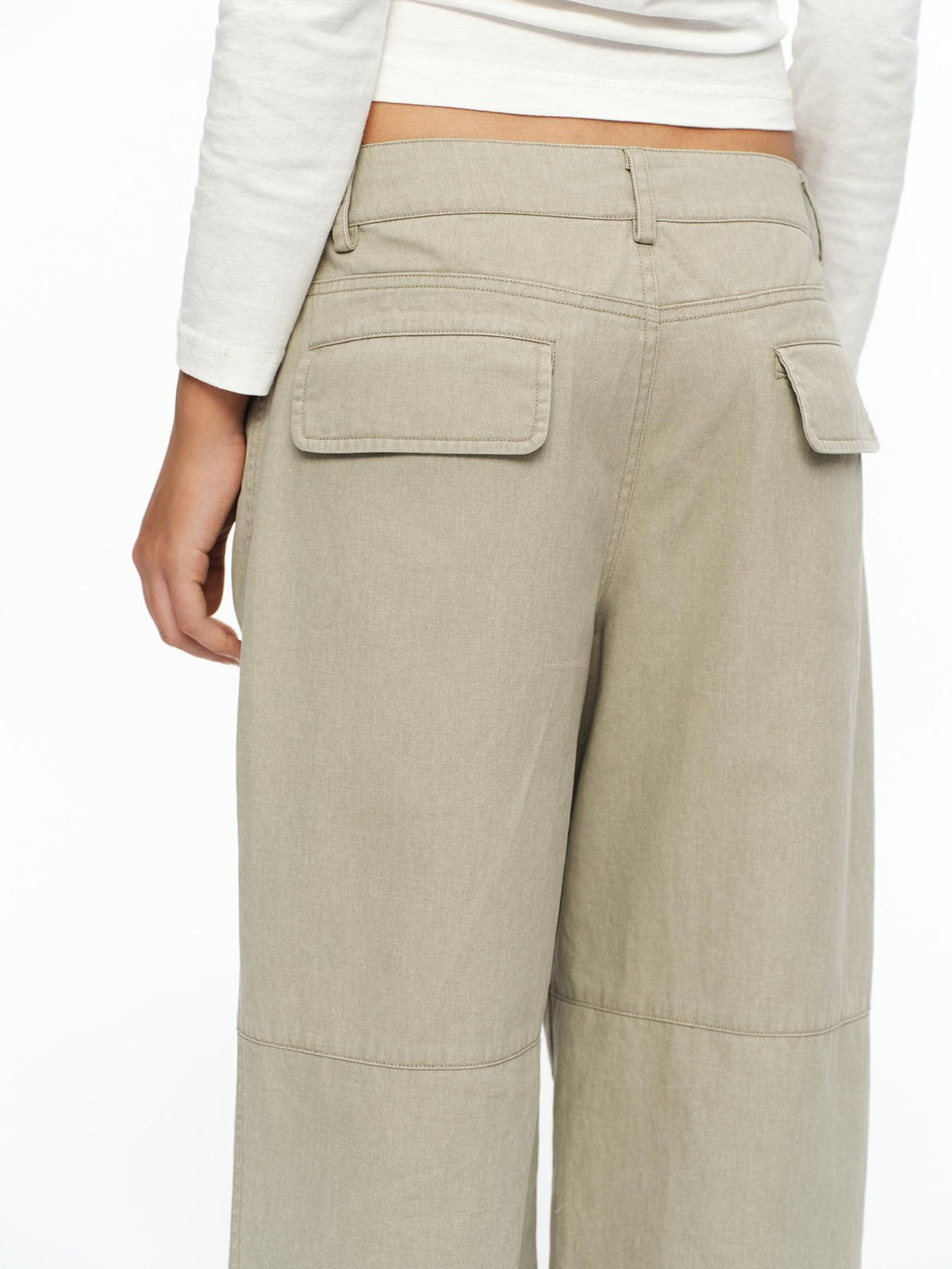 oinimi Light Khaki Classic Relaxed Workwear Mid Rise Women&