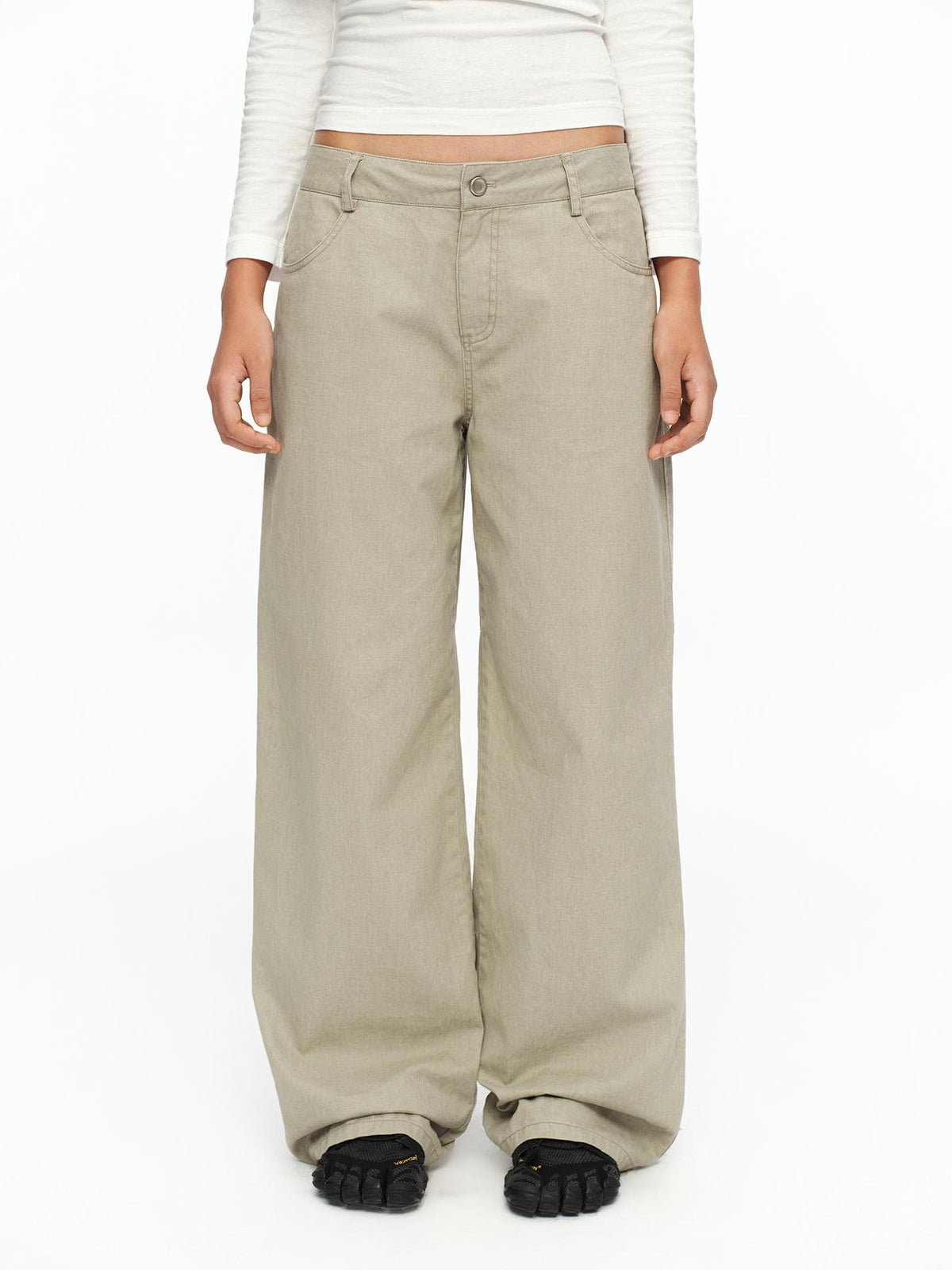oinimi Light Khaki Classic Relaxed Workwear Mid Rise Women&