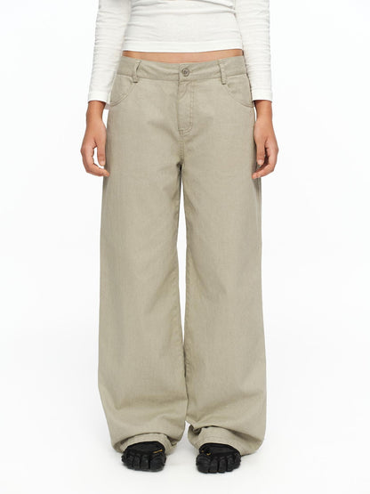 oinimi Light Khaki Classic Relaxed Workwear Mid Rise Women&