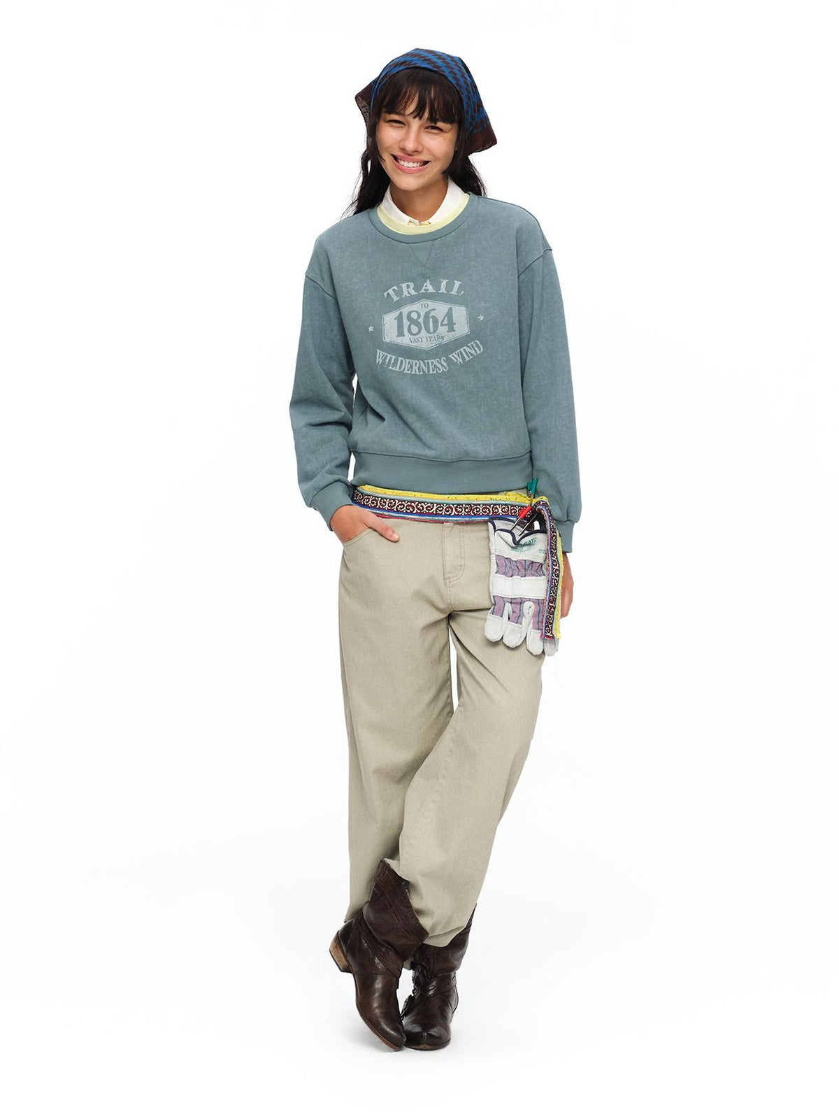oinimi Light Khaki Classic Relaxed Workwear Mid Rise Women&
