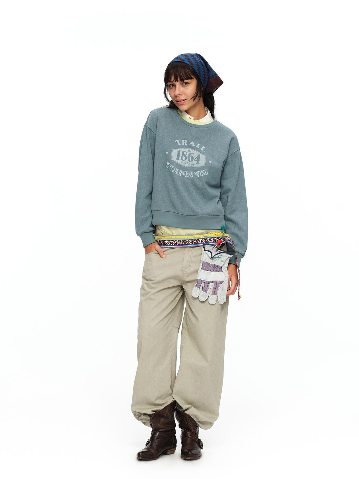 oinimi Light Khaki Classic Relaxed Workwear Mid Rise Women&