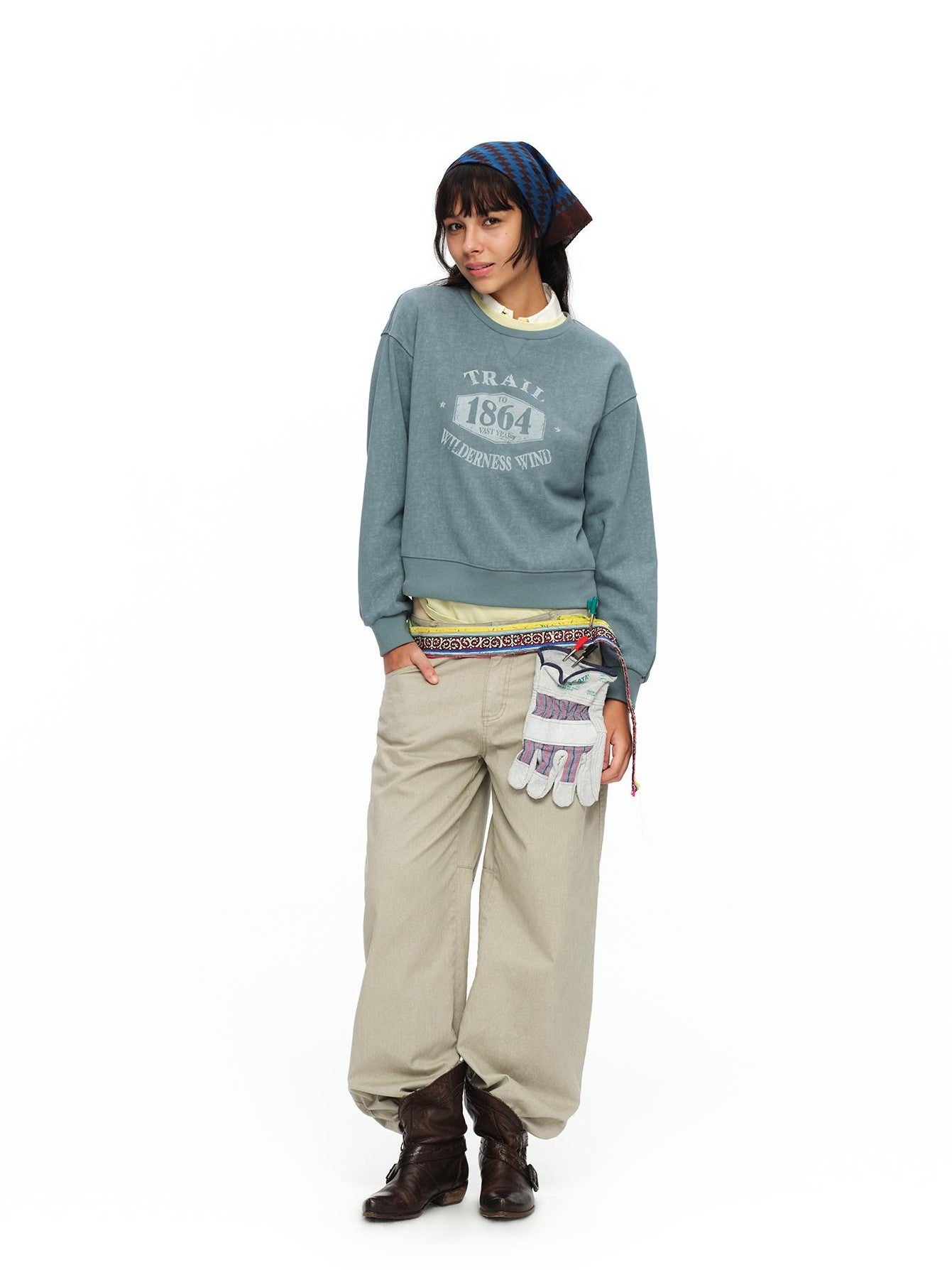 oinimi Light Khaki Classic Relaxed Workwear Mid Rise Women&