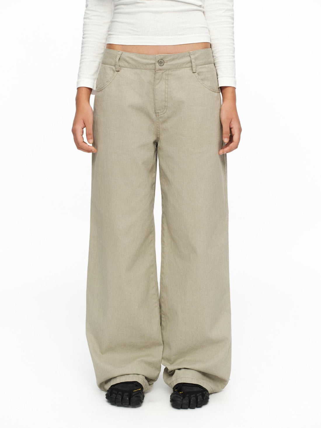 oinimi Light Khaki Classic Relaxed Workwear Mid Rise Women&