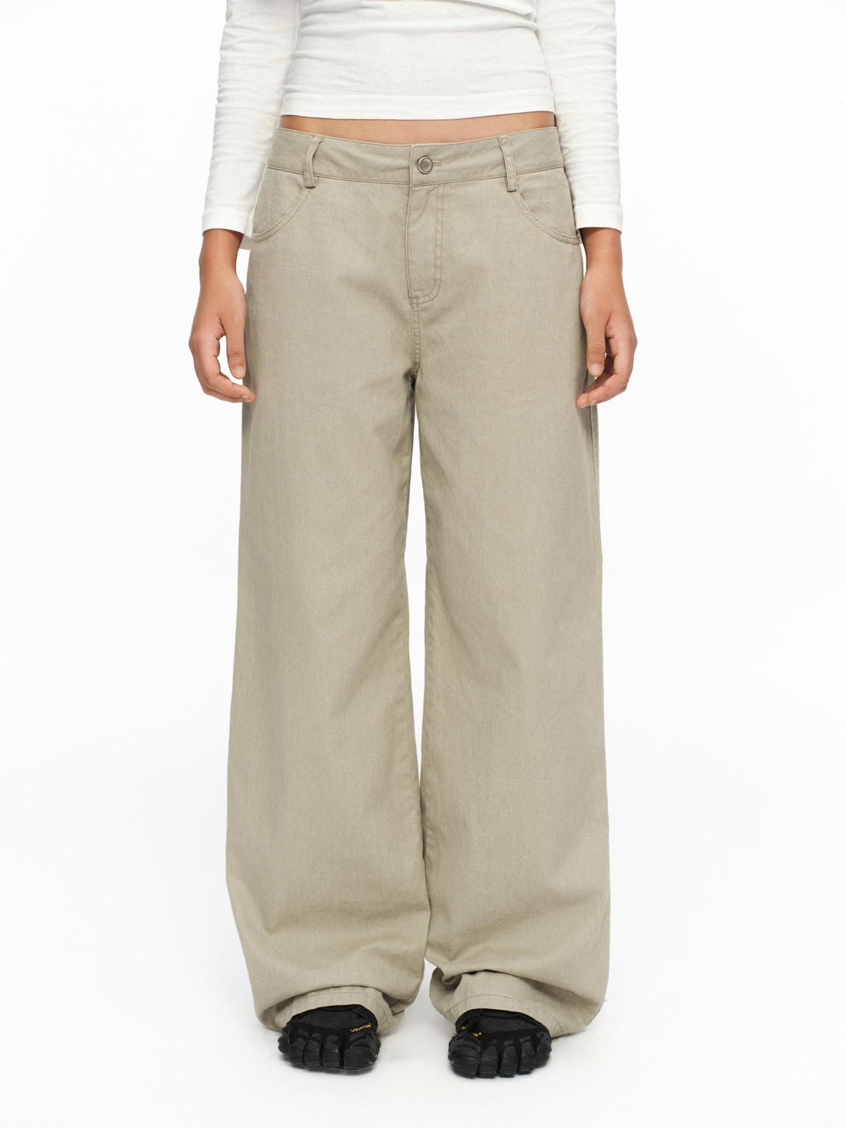 oinimi Light Khaki Classic Relaxed Workwear Mid Rise Women&