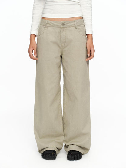 oinimi Light Khaki Classic Relaxed Workwear Mid Rise Women&