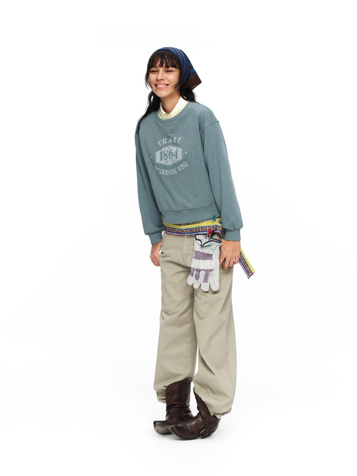 oinimi Light Khaki Classic Relaxed Workwear Mid Rise Women&