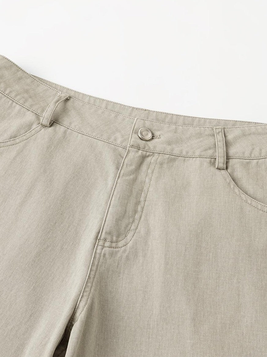 oinimi Light Khaki Classic Relaxed Workwear Mid Rise Women&