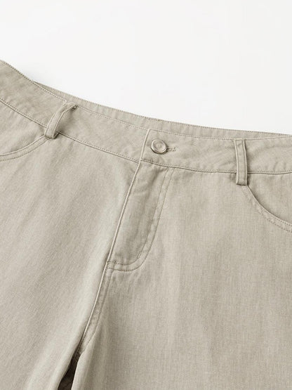 oinimi Light Khaki Classic Relaxed Workwear Mid Rise Women&