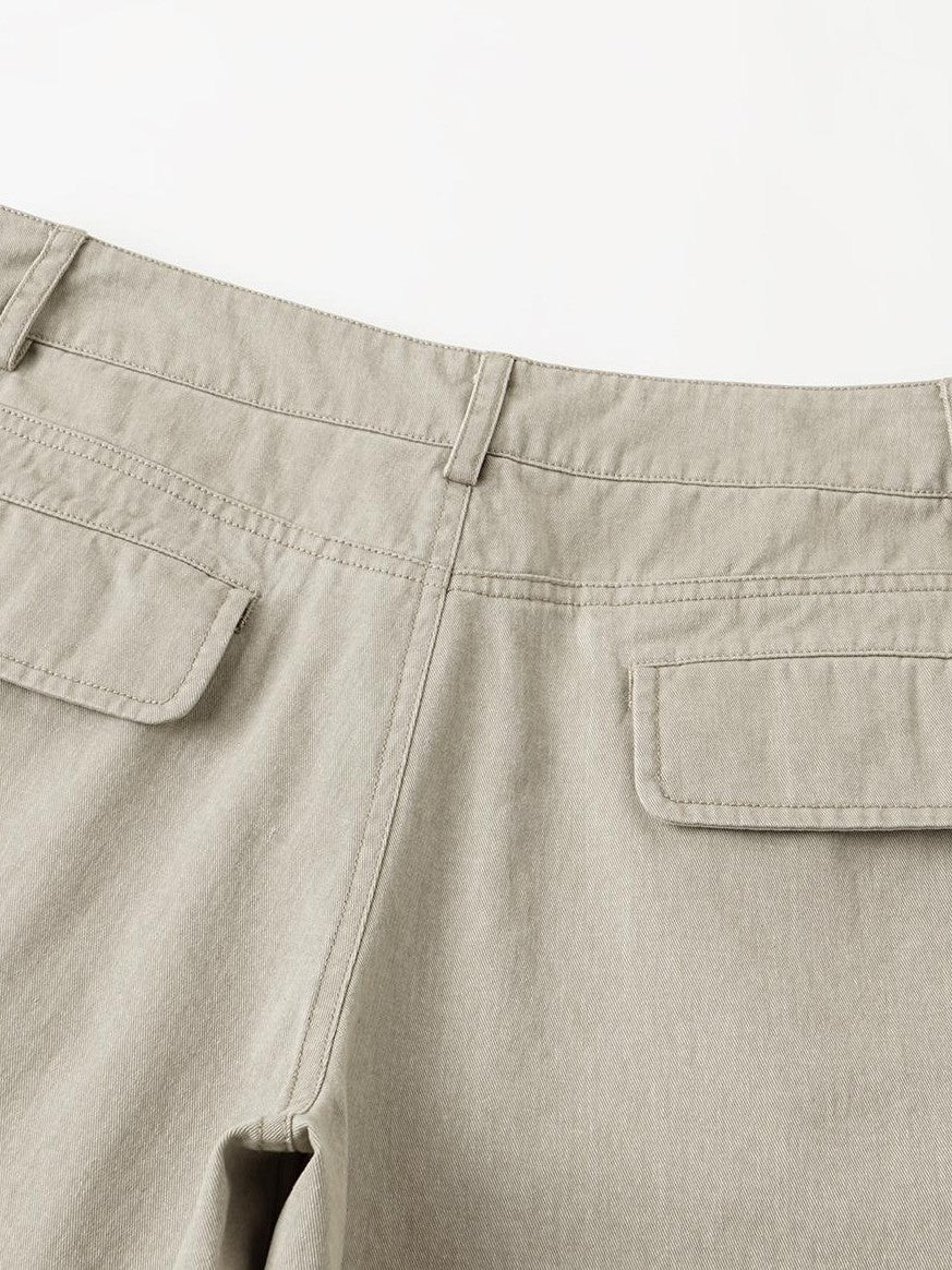 oinimi Light Khaki Classic Relaxed Workwear Mid Rise Women&
