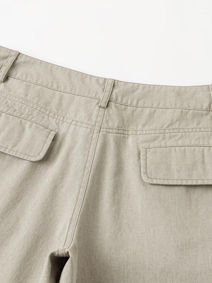 oinimi Light Khaki Classic Relaxed Workwear Mid Rise Women&
