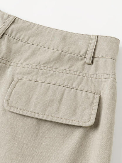 oinimi Light Khaki Classic Relaxed Workwear Mid Rise Women&