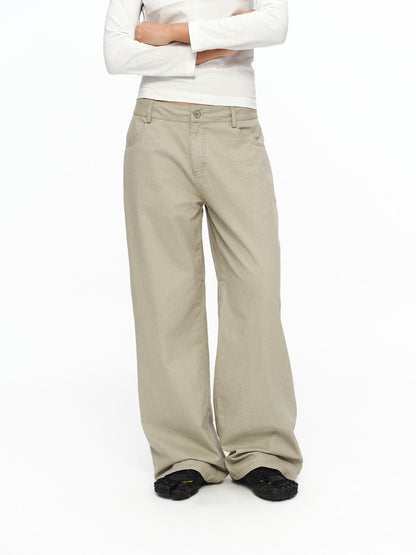 oinimi Light Khaki Classic Relaxed Workwear Mid Rise Women&