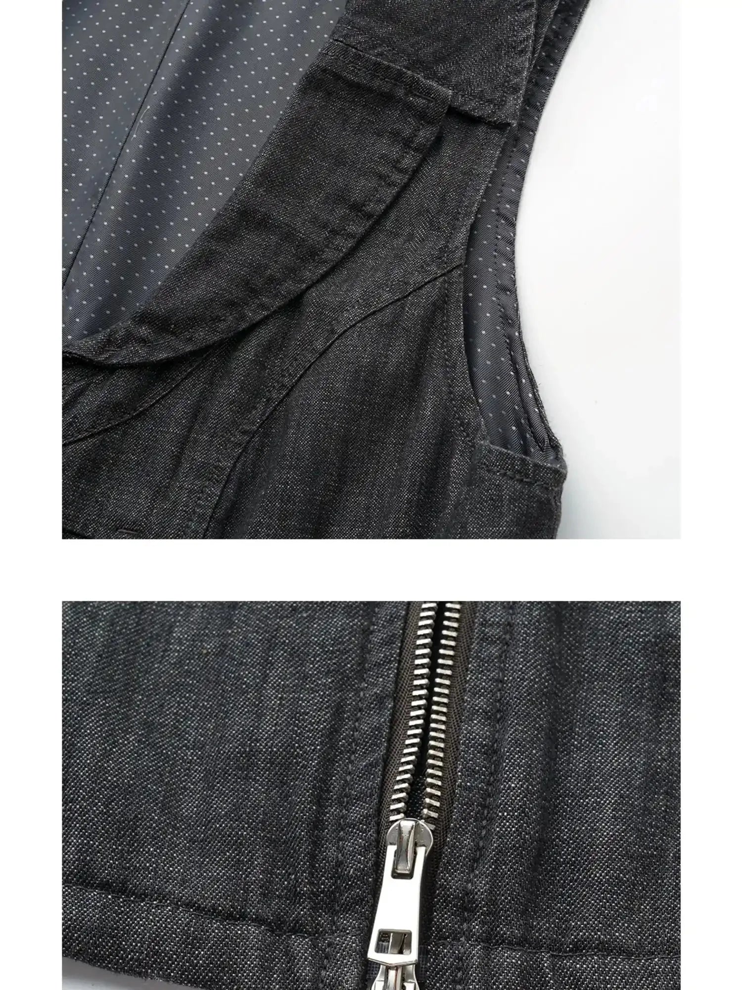Low Cut Denim Vest With Open Collar In Charcoal Gray