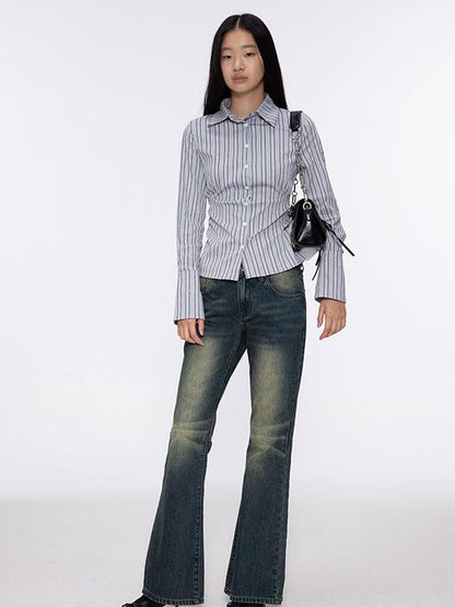 oinimi Low Rise Flared Jeans With Stacked Hem