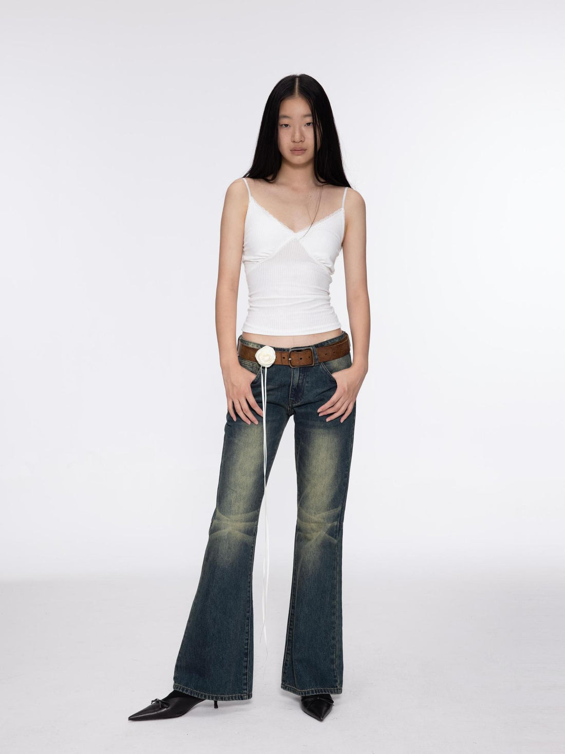 oinimi Low Rise Flared Jeans With Stacked Hem