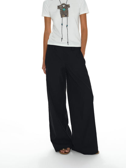 oinimi Low Waist Wide Leg Trousers In Black Charcoal