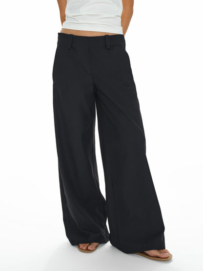 oinimi Low Waist Wide Leg Trousers In Black Charcoal