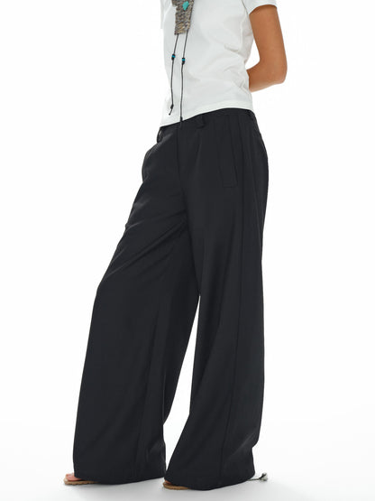 oinimi Low Waist Wide Leg Trousers In Black Charcoal