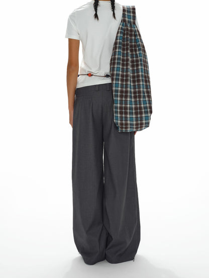 oinimi Low Waist Wide Leg Trousers In Black Charcoal