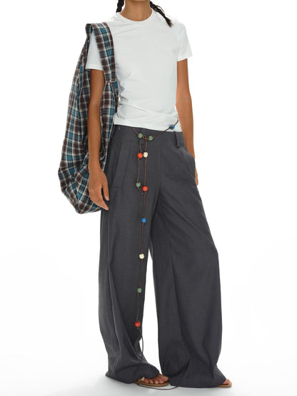 oinimi Low Waist Wide Leg Trousers In Black Charcoal