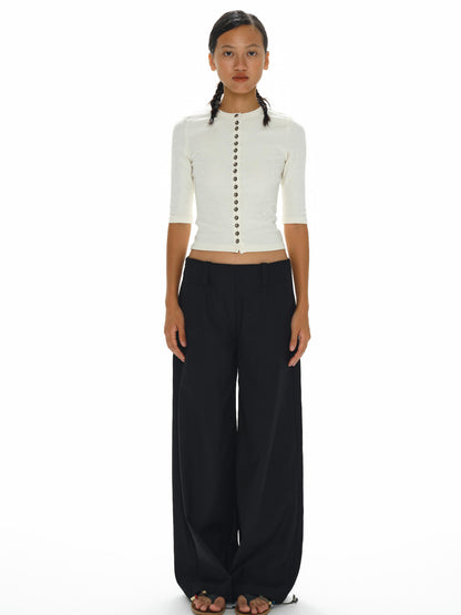 oinimi Low Waist Wide Leg Trousers In Black Charcoal