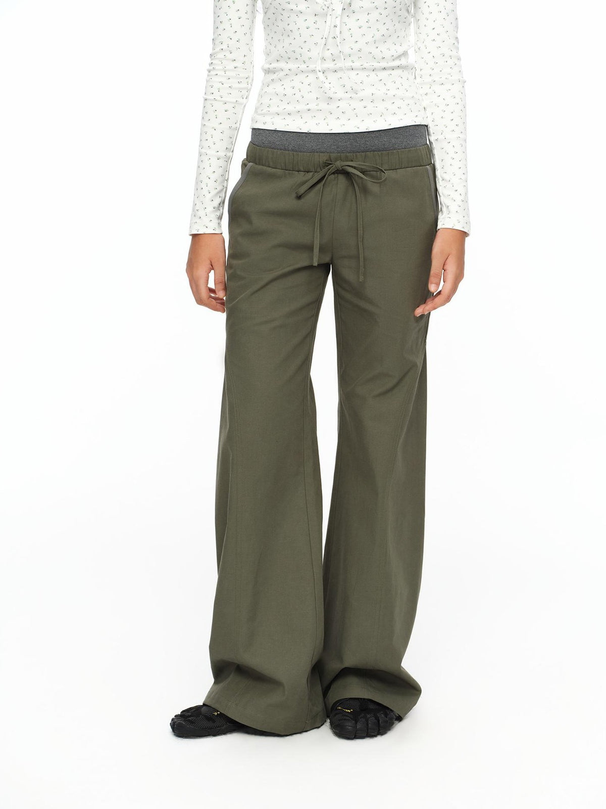 oinimi Matcha Colorblock Double Waist Drawstring Women&