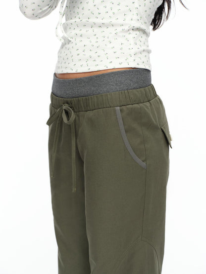 oinimi Matcha Colorblock Double Waist Drawstring Women&