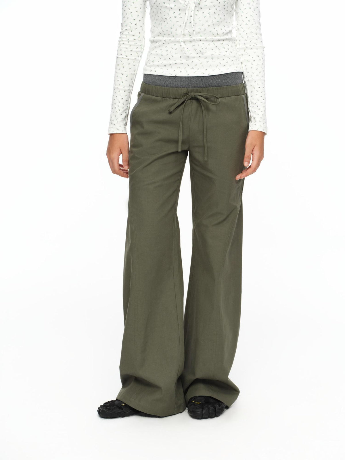 oinimi Matcha Colorblock Double Waist Drawstring Women&