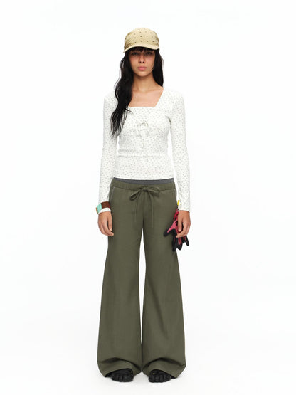 oinimi Matcha Colorblock Double Waist Drawstring Women&