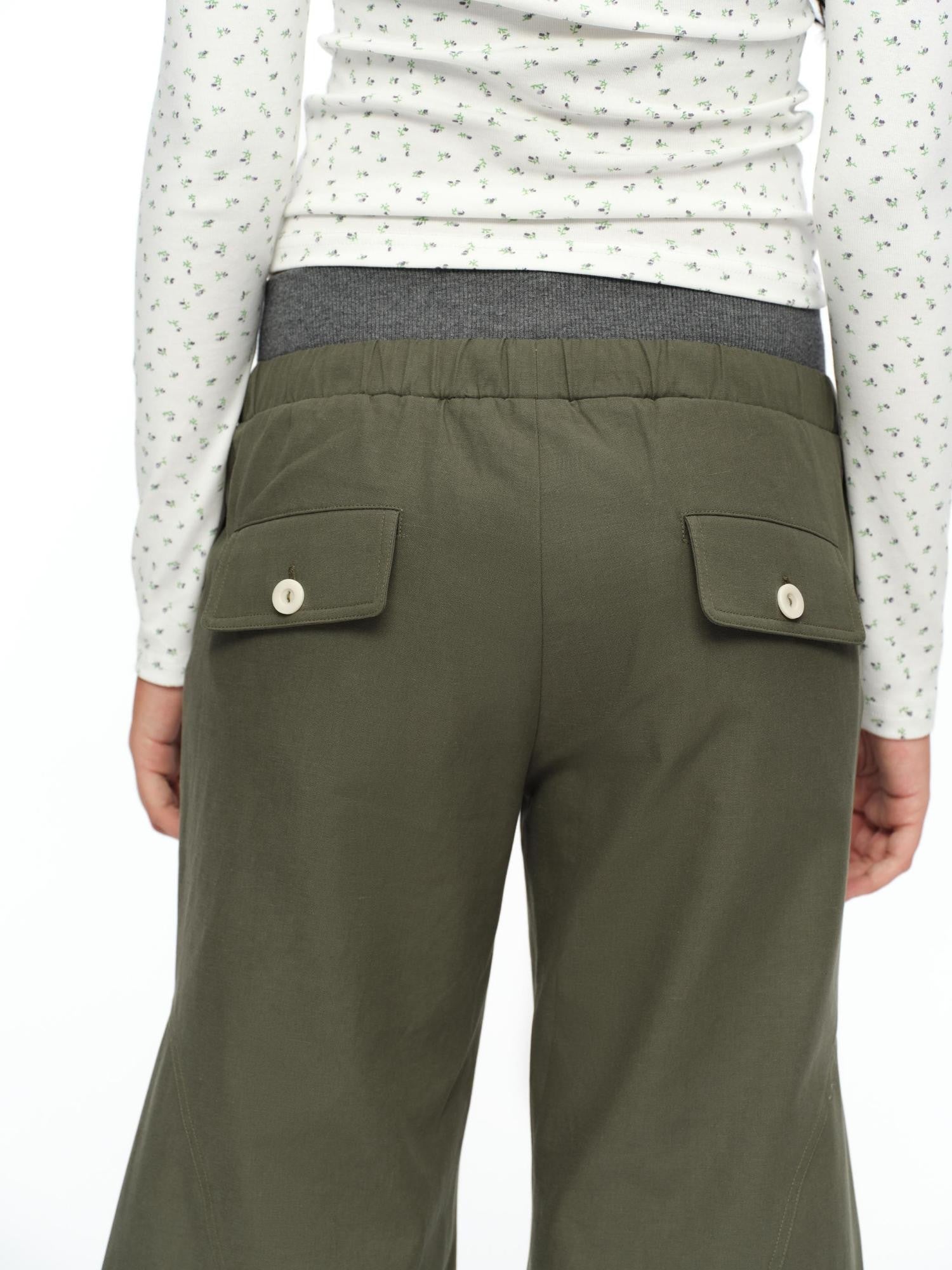 oinimi Matcha Colorblock Double Waist Drawstring Women&
