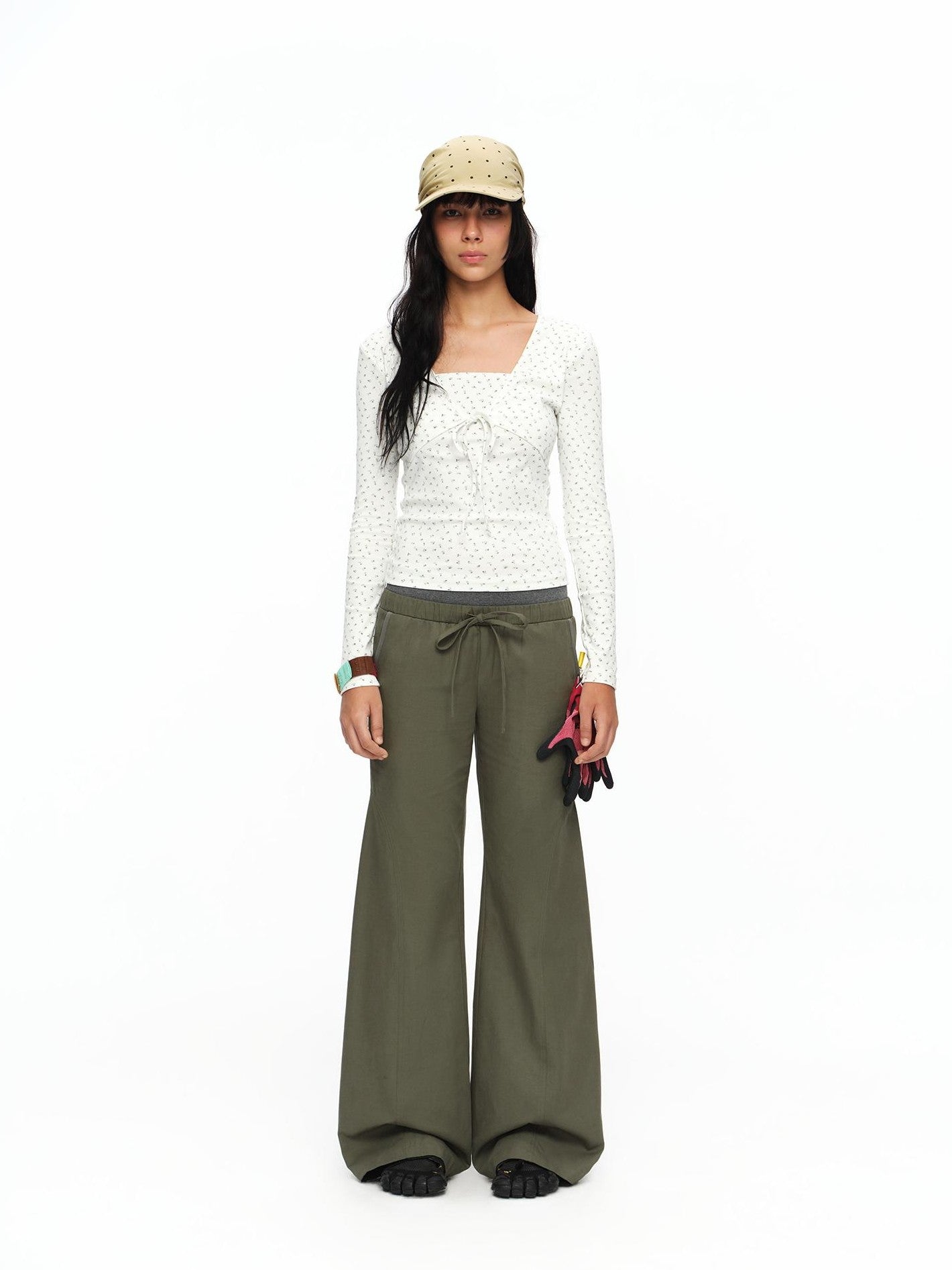 oinimi Matcha Colorblock Double Waist Drawstring Women&