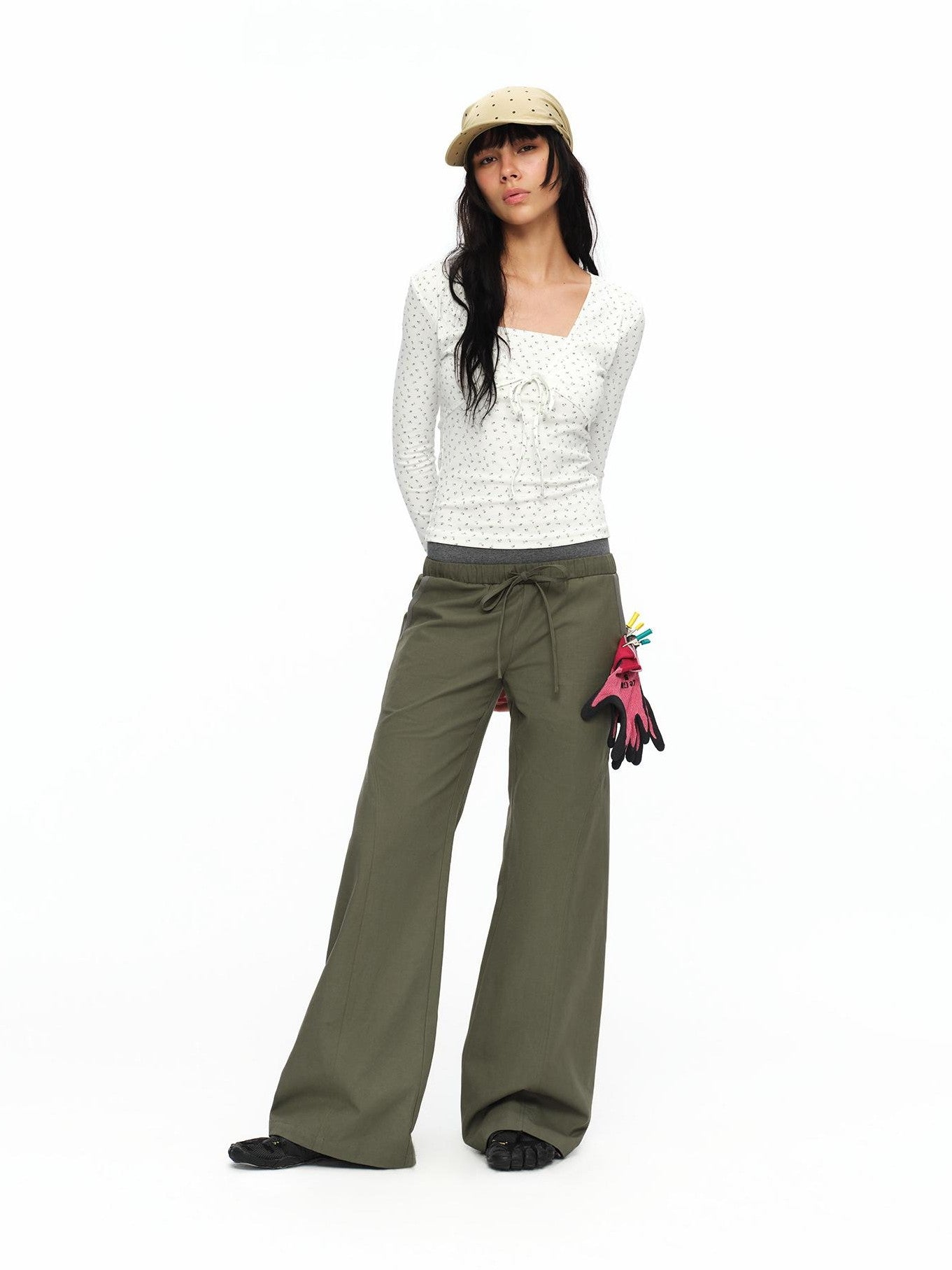oinimi Matcha Colorblock Double Waist Drawstring Women&
