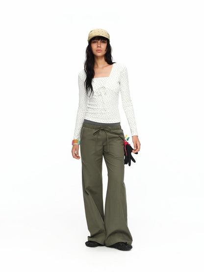 oinimi Matcha Colorblock Double Waist Drawstring Women&