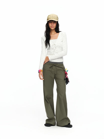 oinimi Matcha Colorblock Double Waist Drawstring Women&