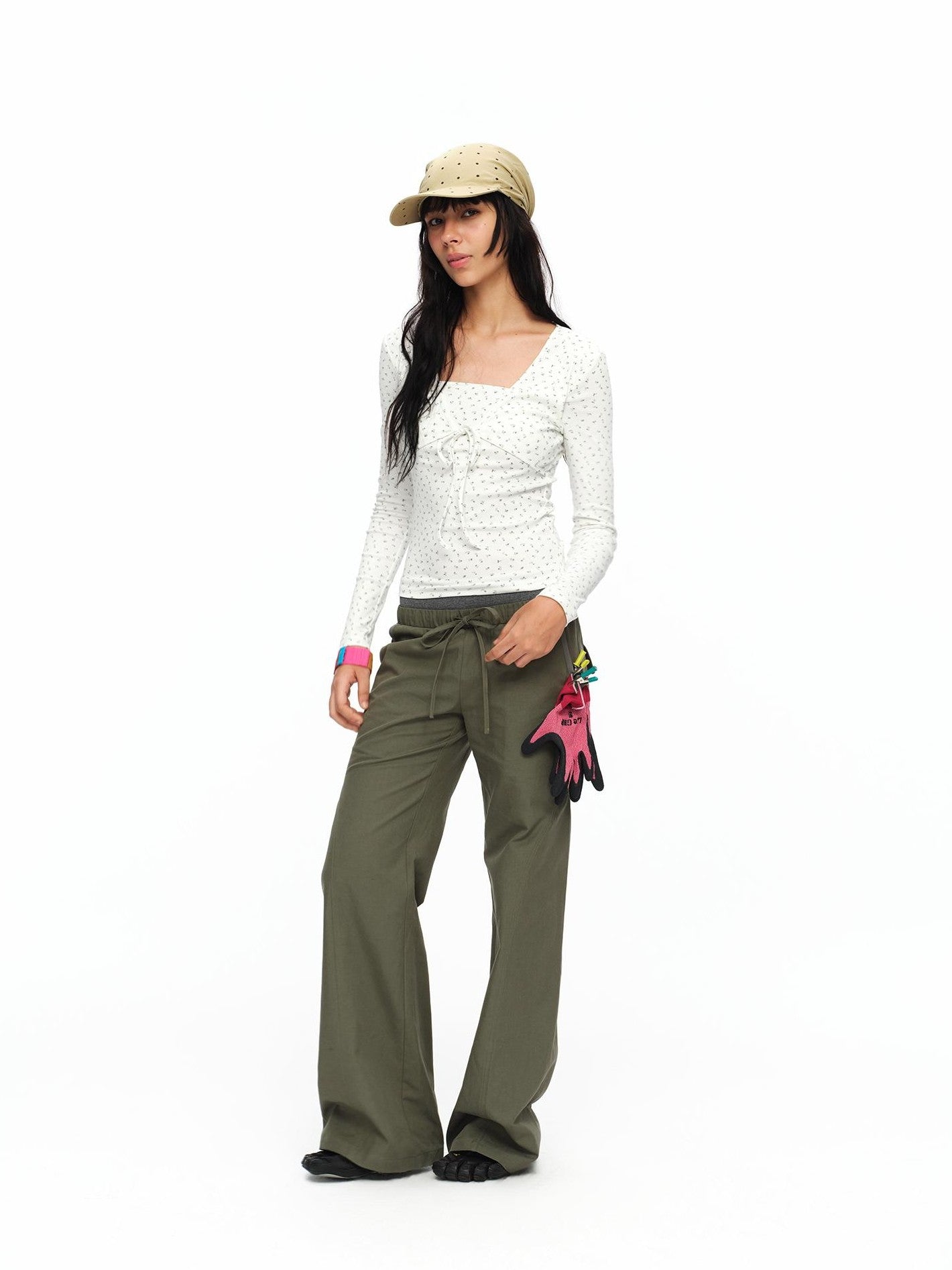 oinimi Matcha Colorblock Double Waist Drawstring Women&
