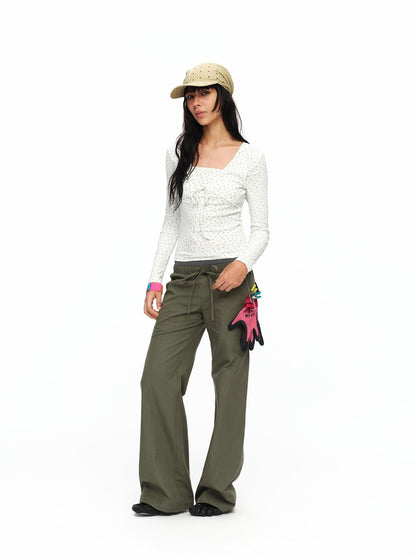 oinimi Matcha Colorblock Double Waist Drawstring Women&