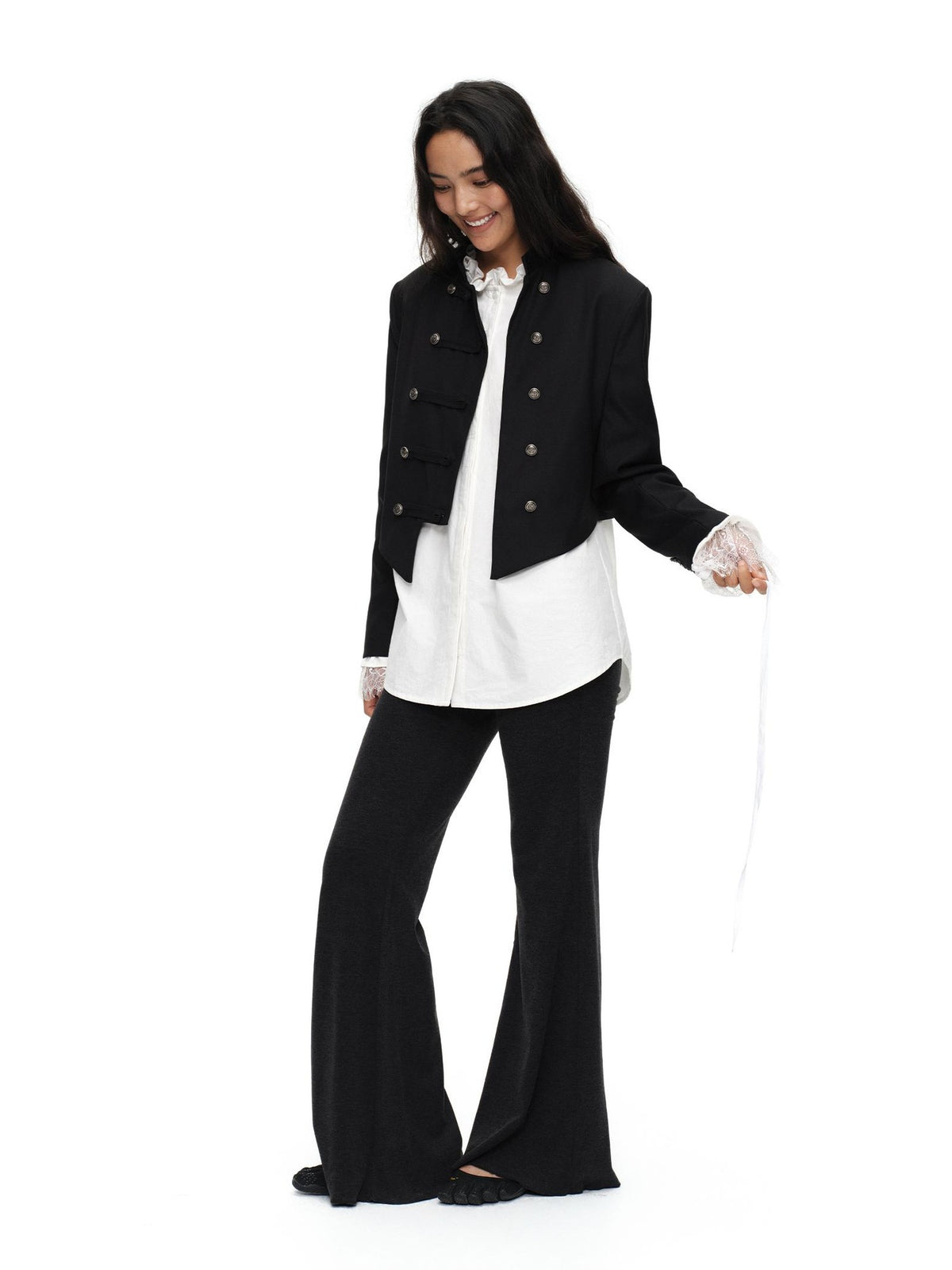 oinimi Metal Double Breasted Asymmetric Cropped Women&