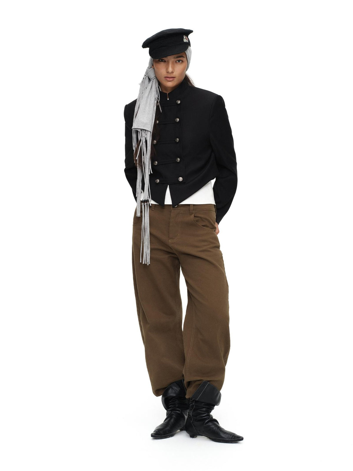 oinimi Metal Double Breasted Asymmetric Cropped Women&