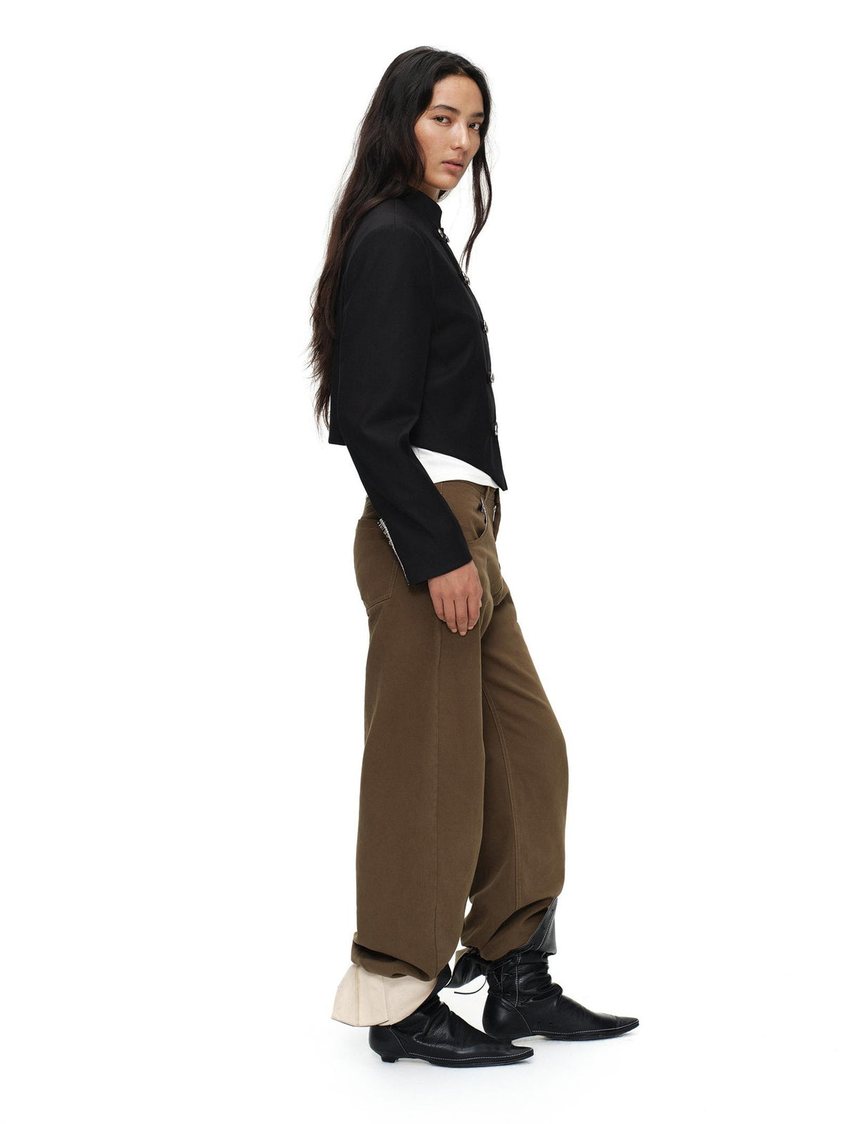 oinimi Metal Double Breasted Asymmetric Cropped Women&