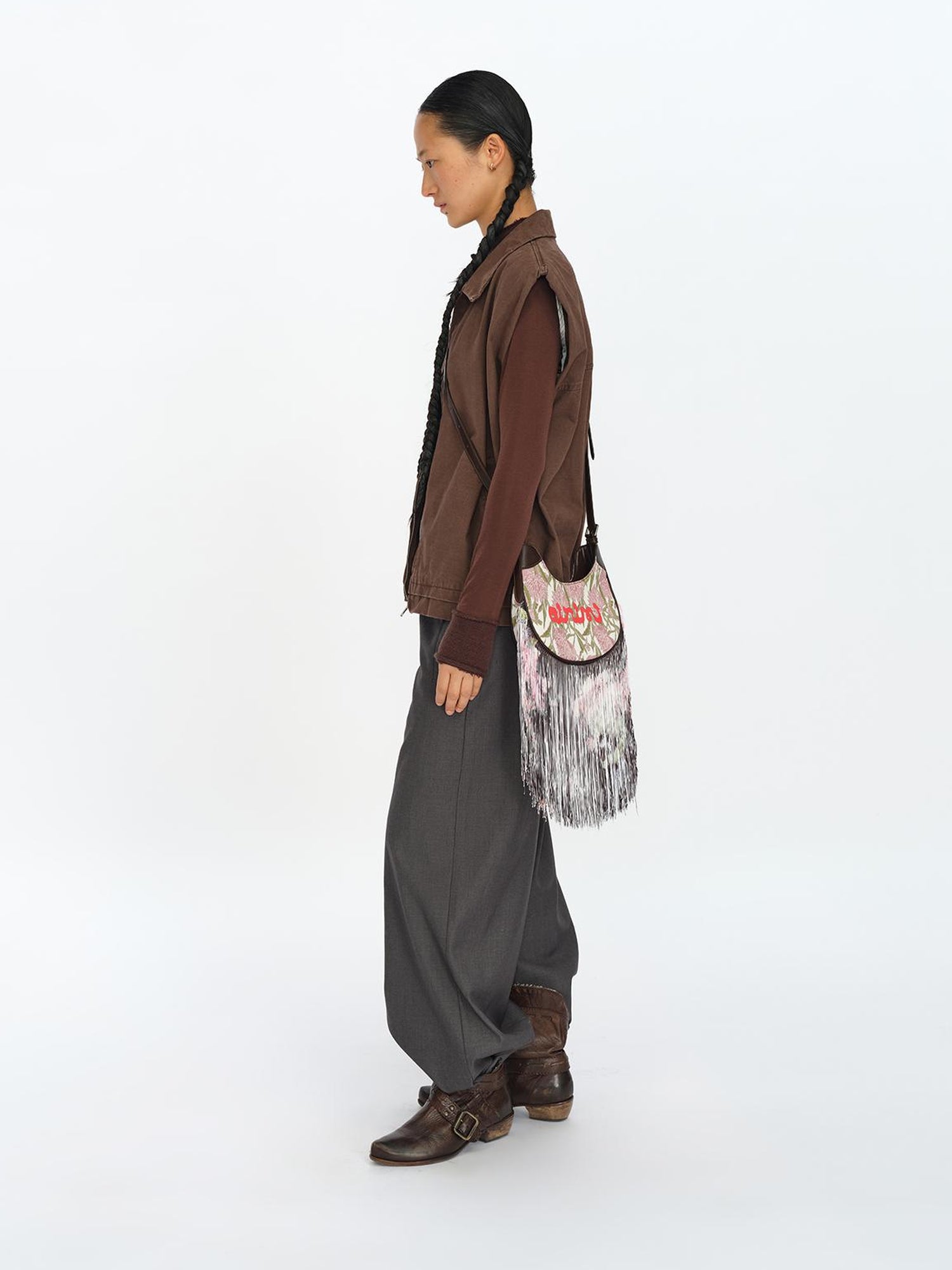 oinimi Mini Jacquard Saddle Bag With Fringe