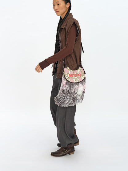 oinimi Mini Jacquard Saddle Bag With Fringe