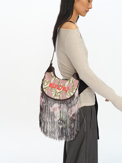 oinimi Mini Jacquard Saddle Bag With Fringe