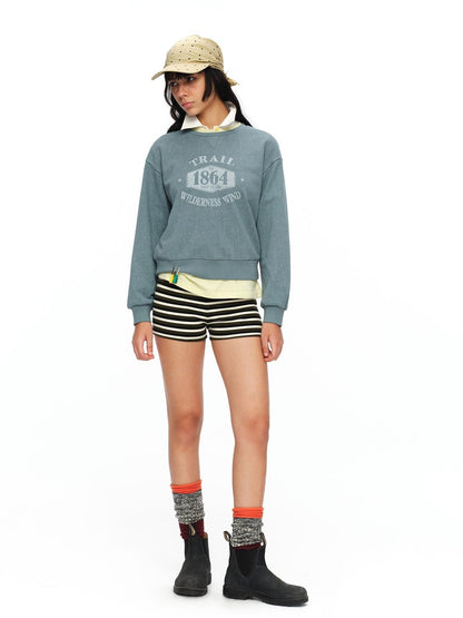 oinimi Mist Blue Washed Print Retro Women&