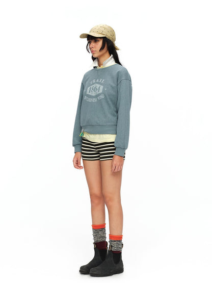 oinimi Mist Blue Washed Print Retro Women&