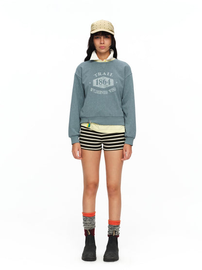 oinimi Mist Blue Washed Print Retro Women&