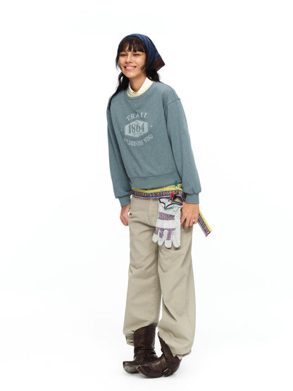 oinimi Mist Blue Washed Print Retro Women&